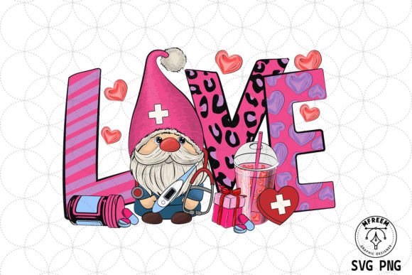 Gnome Love Nurse Valentine Graphics for Crafts