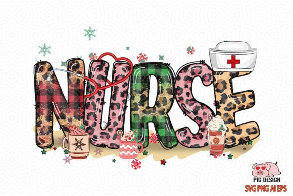 Leopard Plaid Nurse Christmas SVG for Crafts & Graphics